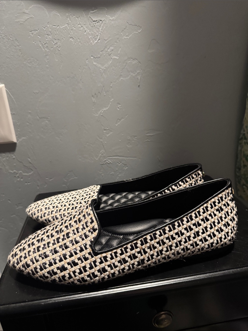 Birdies Woven Slip-On Loafers in Black and Cream